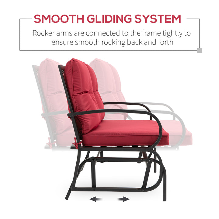 Outsunny 2-Person Outdoor Glider Chair, Patio Double Rocking Loveseat with Steel Frame and Cushions for Backyard, Garden and Porch, Red