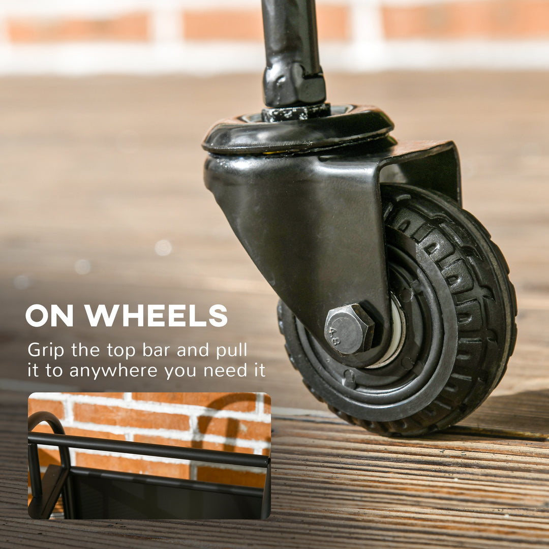 Outsunny 15" Outdoor Firewood Rack with Wheels and Tools, Heavy Duty Wood Storage Stacker, Indoor Outdoor Log Rack, Black