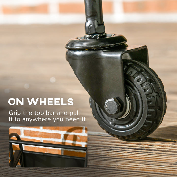 Outsunny 15" Outdoor Firewood Rack with Wheels and Tools, Heavy Duty Wood Storage Stacker, Indoor Outdoor Log Rack, Black