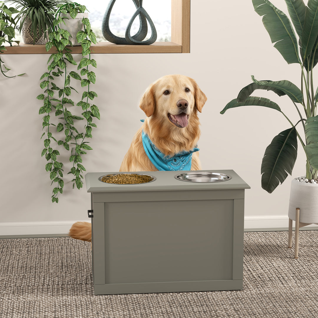 PawHut Large Elevated Pet Feeder with Storage Dog Pet Diner Function 2 Stainless Steel Dog Bowls Elevated Base for Large Dogs and Other Large Pet, White