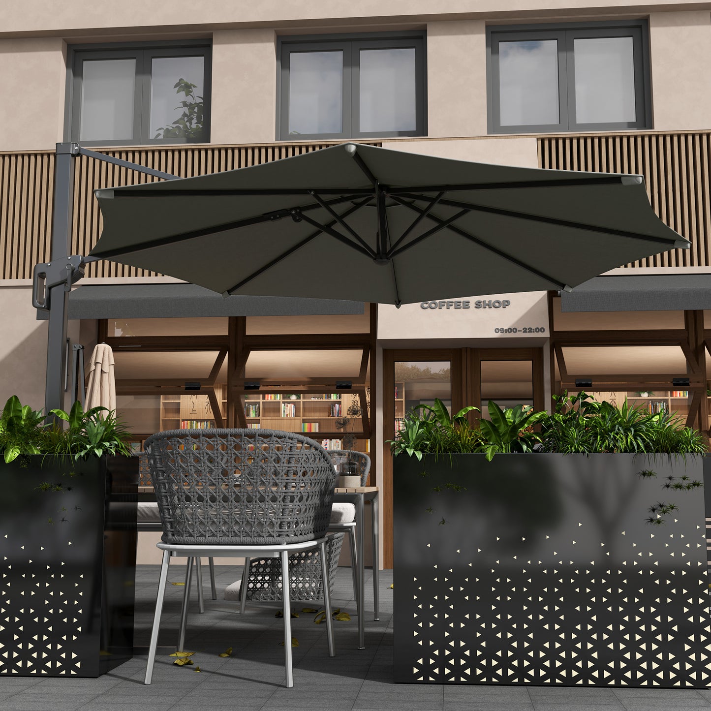 Outsunny 10' Offset Patio Umbrella Cantilever Umbrella with Aluminium Pole 360Â° Rotation and Tilt Adjustment, Grey