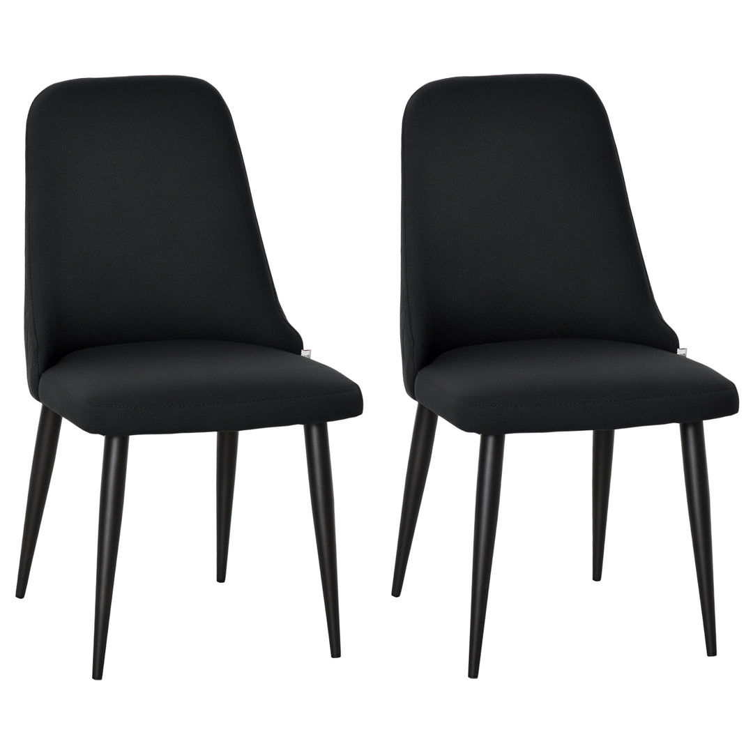 HOMCOM Modern Dining Chair Set of 2, Fabric Upholstered Side Chairs for Kitchen Living Room with Metal Legs, Black