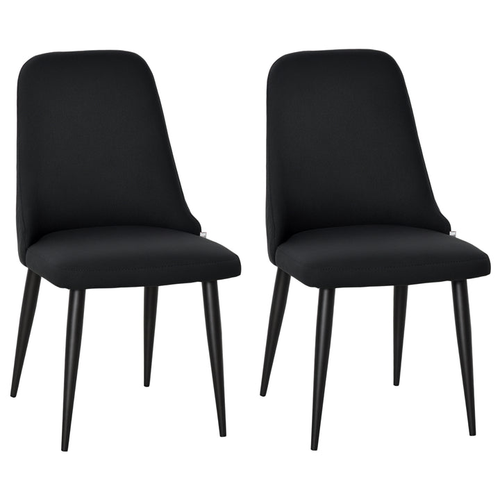 HOMCOM Modern Dining Chair Set of 2, Fabric Upholstered Side Chairs for Kitchen Living Room with Metal Legs, Black