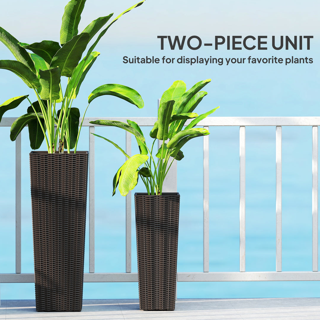 Outsunny Set of 2 Tall Planters for Outdoor Plants with Drainage Holes, Outdoor Flower Pots for Entryway, Patio and Deck