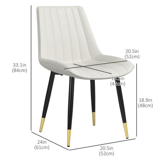 HOMCOM Dining Chairs Set of 2, Modern Kitchen Chair with PU Leather Upholstery and Steel Legs for Living Room, Bedroom, Cream