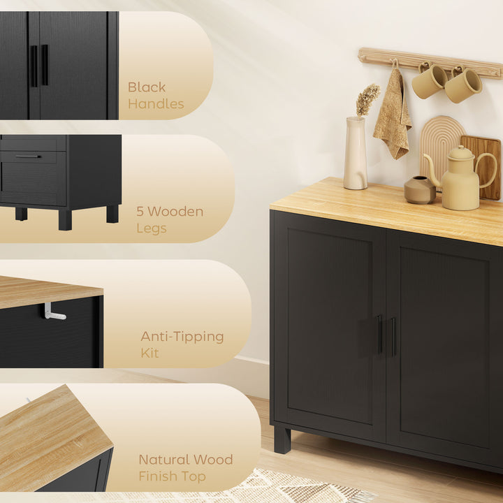 HOMCOM Buffet Cabinet with Soft-Close Doors, Modern Sideboard with 3 Drawers for Living Room, Kitchen, Dining Room, Black