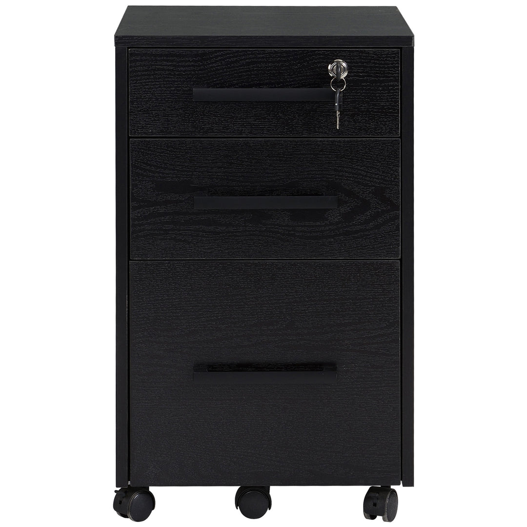 HOMCOM Lockable Vertical File Cabinet with Lock, 3 Drawer Filing Cabinet with Hanging Bars for Letter and A4 Size, Black