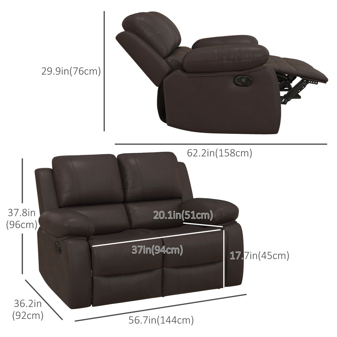 HOMCOM Double Reclining Loveseat, PU Leather Manual Recliner Sofa Chair with Pullback Control Footrest for Living Room, Black