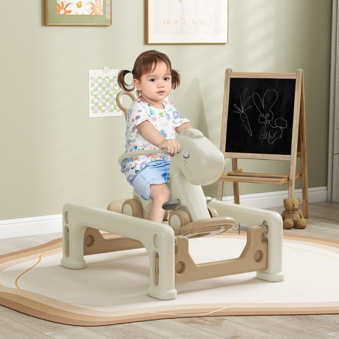 Qaba 5 in 1 Rocking Horse for Toddlers 1-6 Years with Balance Board, Push Handle, 4 Smooth Wheels
