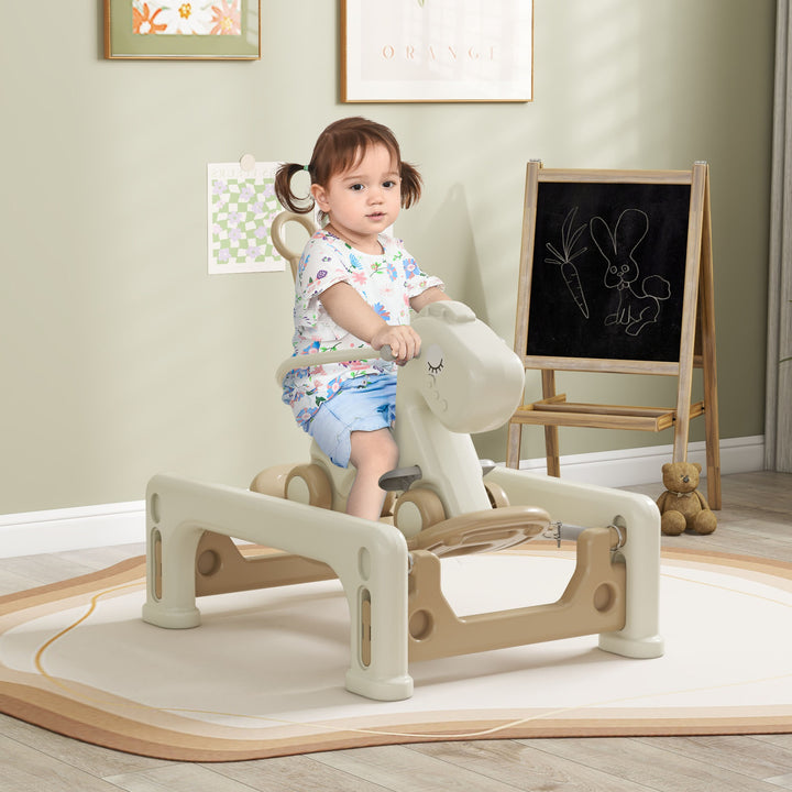 Qaba 5 in 1 Rocking Horse for Toddlers 1-6 Years with Balance Board, Push Handle, 4 Smooth Wheels