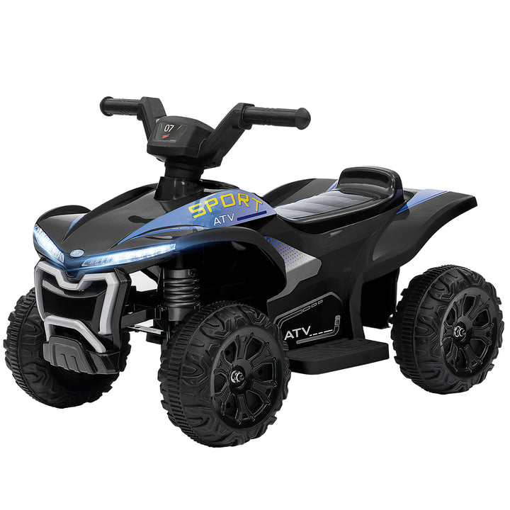 Qaba Kids ATV, 6V Battery Powered Electric Vehicle with Headlights, Music, Forward/Reverse Switch for 18-36 Months, Black