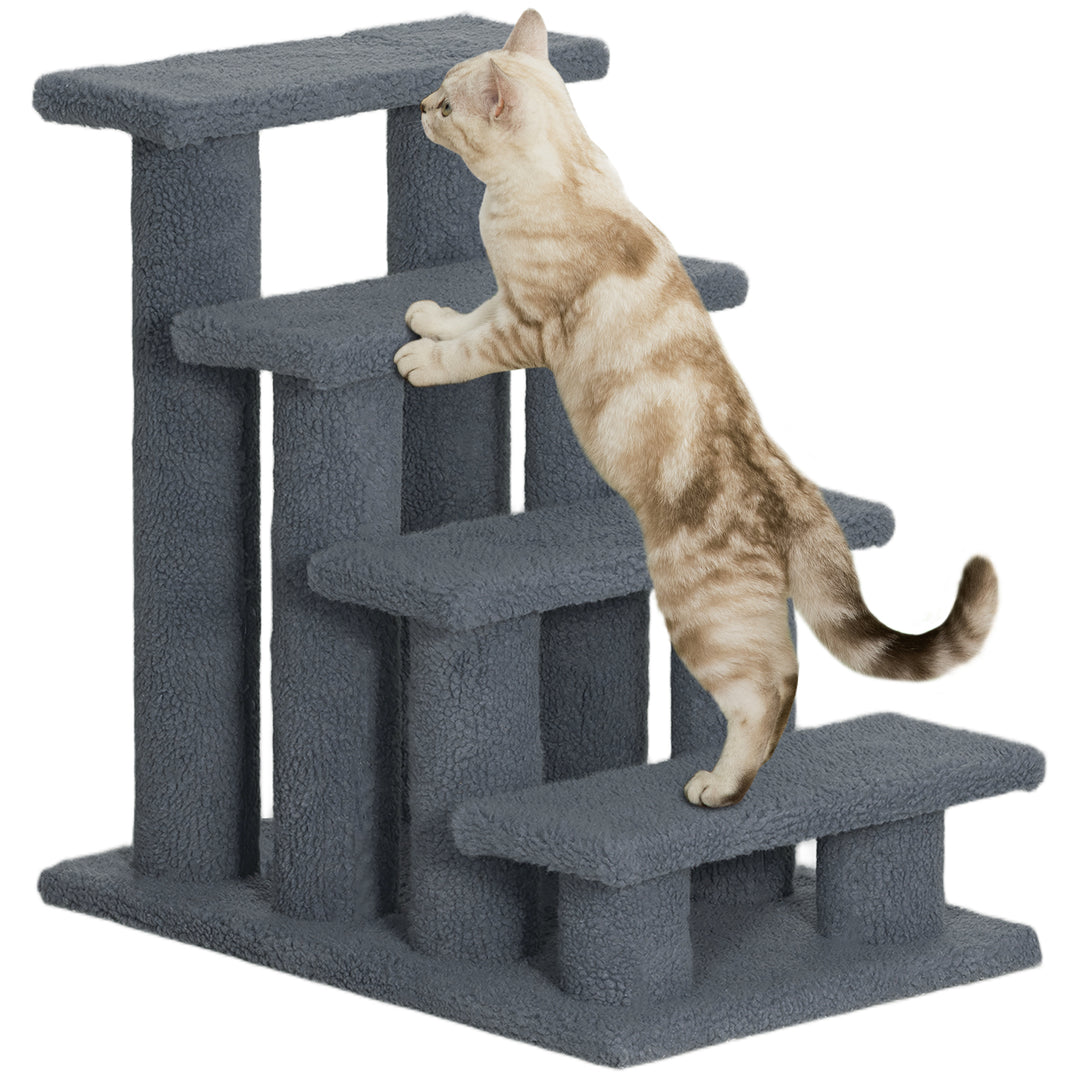 PawHut 4-Step Multi-Level Carpeted Cat Scratching Post Pet Stairs, Grey
