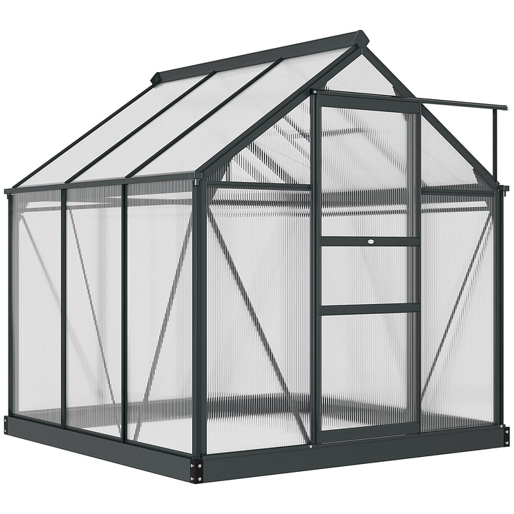 Outsunny 6.2' x 6.3' x 6.6' Clear Polycarbonate Greenhouse, Large Walk-In Green House Garden, Plants Grow, Galvanized Sheet  Frame w/ Slide Door