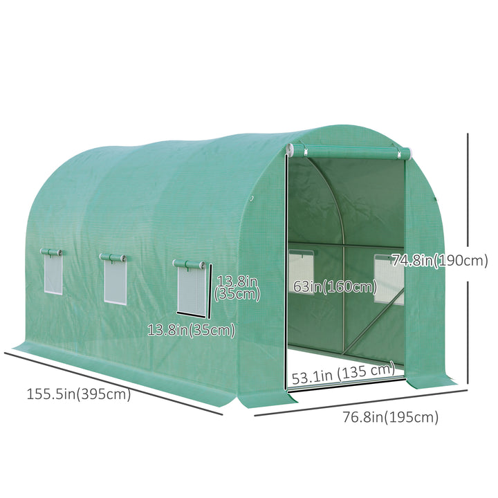 Outsunny 13' x 6' x 6' Outdoor Walk-in Tunnel Greenhouse Portable Plant Gardening Warm House with PE Cover Green