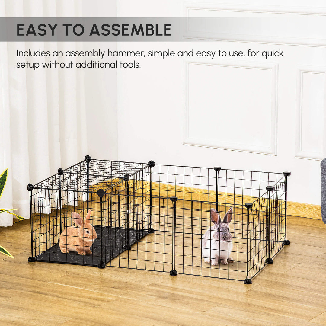 PawHut Small Animal Cage with 16 Panels, Portable Metal Wire Pet Fence with Door, Non-slip Feet for Bunny Guinea Pig