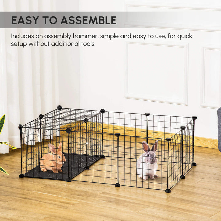 PawHut Small Animal Cage with 16 Panels, Portable Metal Wire Pet Fence with Door, Non-slip Feet for Bunny Guinea Pig