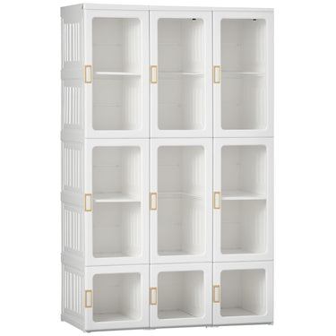 HOMCOM Portable Wardrobe Closet, Bedroom Armoire, Foldable Clothes Organizer with Cube Storage, Hanging Rods, Magnet Doors, White