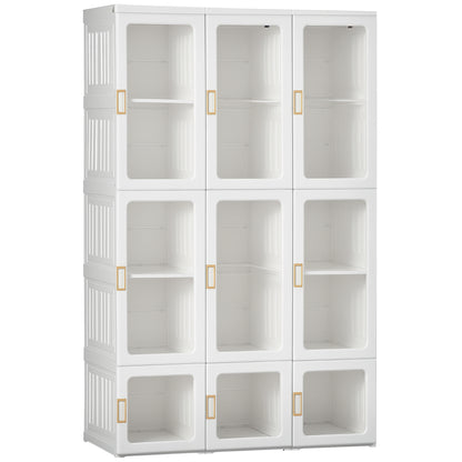 HOMCOM Portable Wardrobe Closet, Bedroom Armoire, Foldable Clothes Organizer with Cube Storage, Hanging Rods, Magnet Doors, White