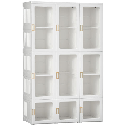 HOMCOM Portable Wardrobe Closet, Bedroom Armoire, Foldable Clothes Organizer with Cube Storage, Hanging Rods, Magnet Doors, White