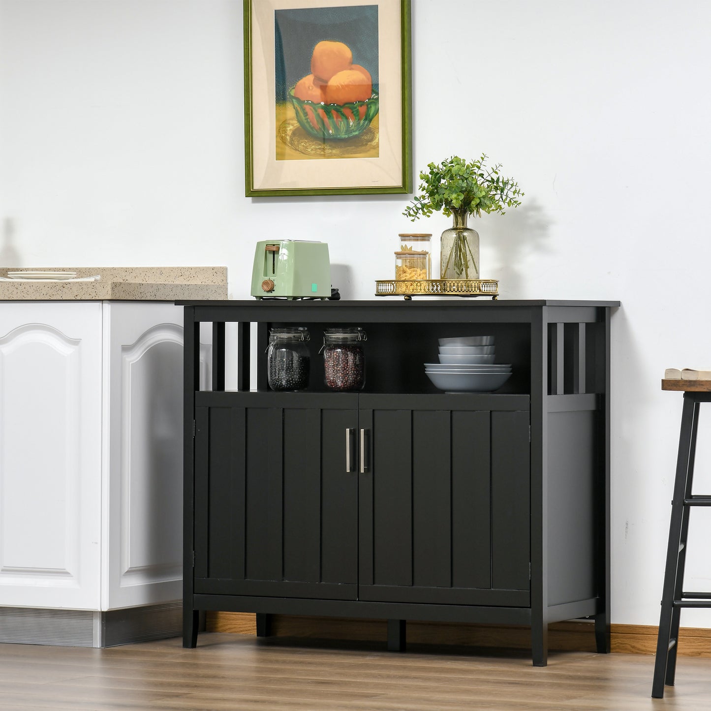 HOMCOM Sideboard Buffet Server Storage Cabinet Console Table with 2 Doors and Adjustable Shelves for Kitchen & Dining Room, White