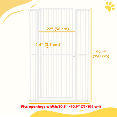 PawHut 59" Extra Tall Cat Gate, 30"-41" Pet Gate with 2.8" and 5.5" Extensions, for Doorway, Hallway, Stairway, White