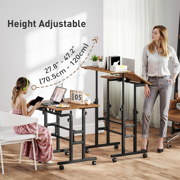 HOMCOM Mobile Stand Up Desk, Height & Angle Adjustable Computer Desk with Wheels for Standing or Sitting, Laptop Desk, Black