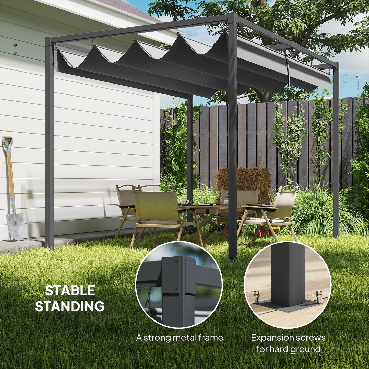 Outsunny 10x7ft Pergola with Retractable Roof Outdoor Patio Sun Shelter Garden Grape Tent Water-resistant Yard Shade Grey