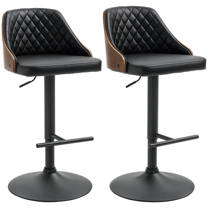 HOMCOM Modern Bar Stools PU Leather Set of 2 Swivel Bar Height Barstools Chairs with Adjustable Height, Round Heavy Metal Base and Footrest, Black