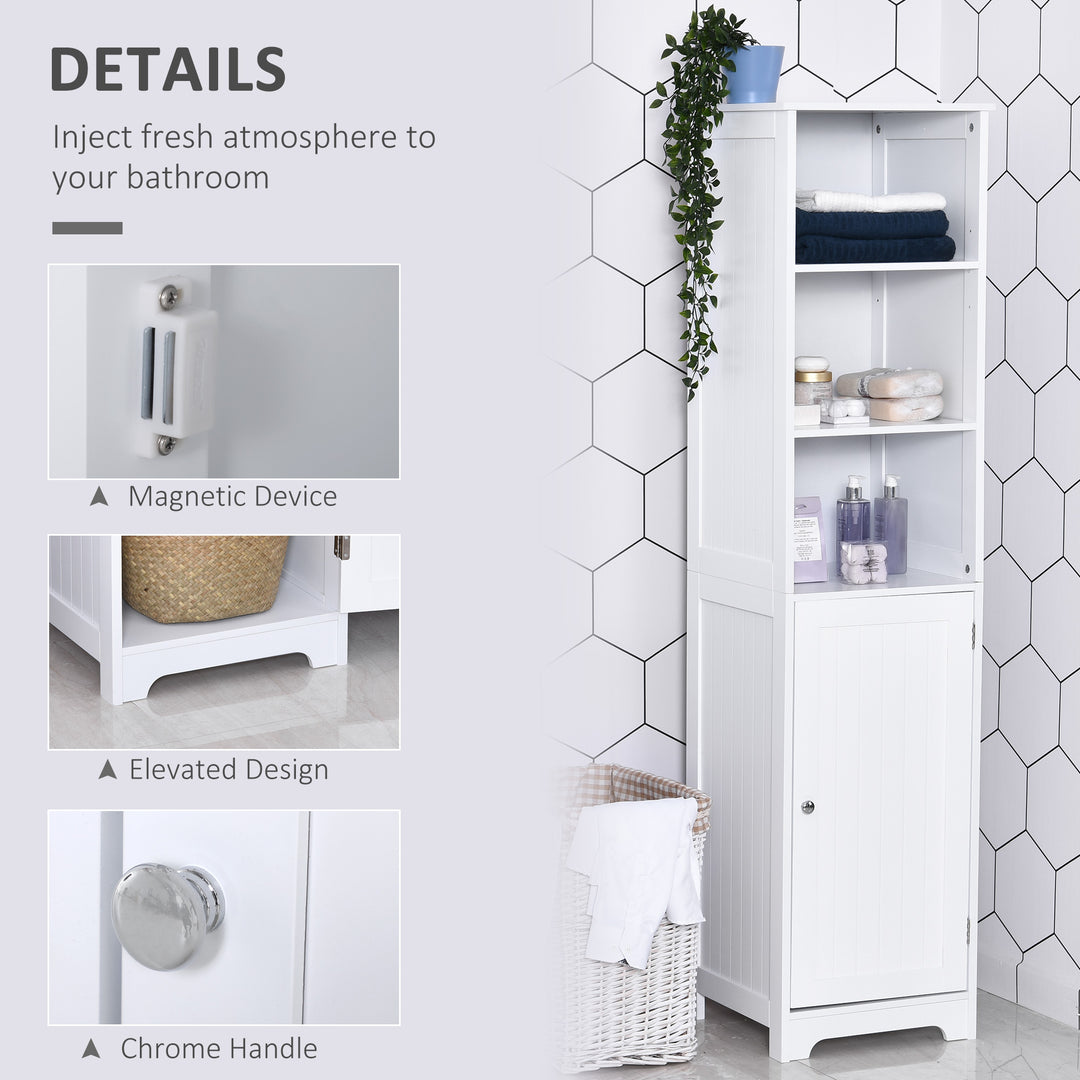 kleankin Tall Bathroom Storage Cabinet, Freestanding Tower Cabinet with Adjustable Shelf, 3 Open Shelves, White