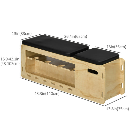 Soozier Wooden Workout Bench with Dumbbell Rack and Resistance Bands, Adjustable Incline Weight Bench for Home Gym