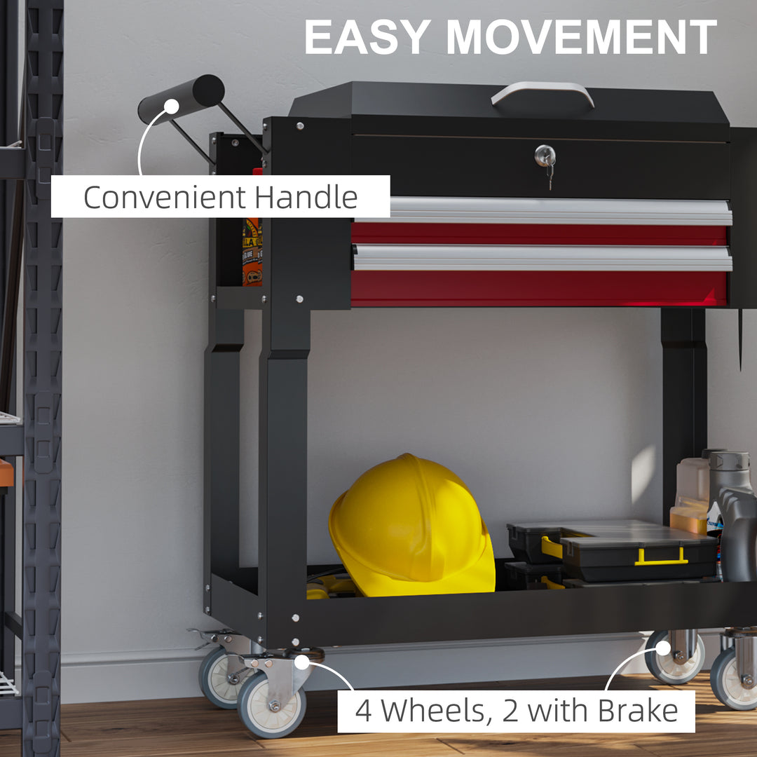 HOMCOM Tool Cart on Wheels, Utility Cart with Wheels, Ball Bearing Drawer, Storage Trays for Garage, Warehouse, Workshop, Red