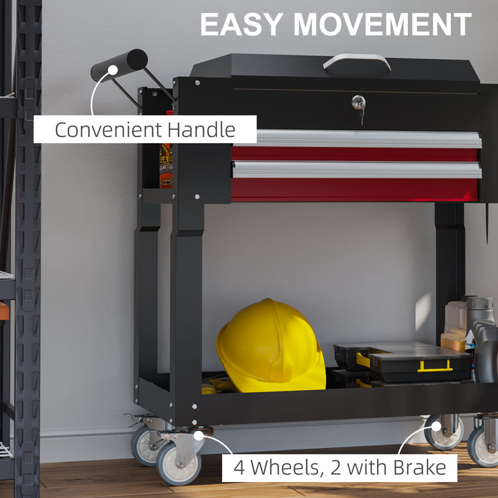 HOMCOM Tool Cart on Wheels, Utility Cart with Wheels, Ball Bearing Drawer, Storage Trays for Garage, Warehouse, Workshop, Red