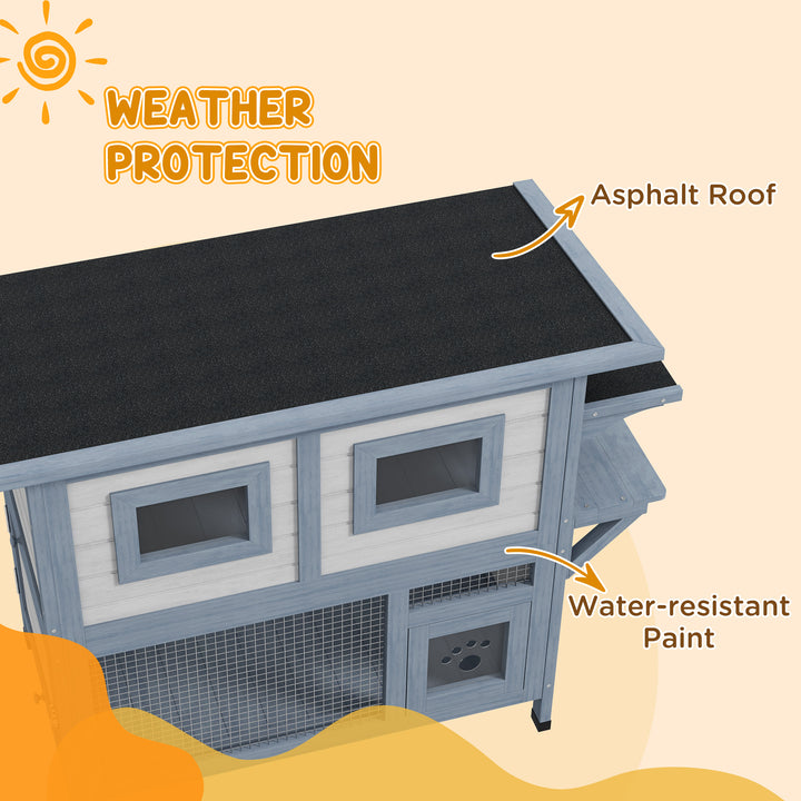 PawHut 2 Tier Outdoor Cat House with Escape Door, Jump platform, for 1-2 Cats, Light Grey