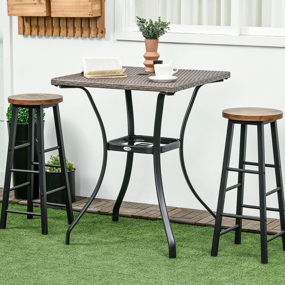 Outsunny Patio Wicker Dining Table with Umbrella Hole, 34 Inch Outdoor PE Rattan Coffee Table with Plastic Board Under the Woven Table Top for Patio, Garden, Balcony, Black