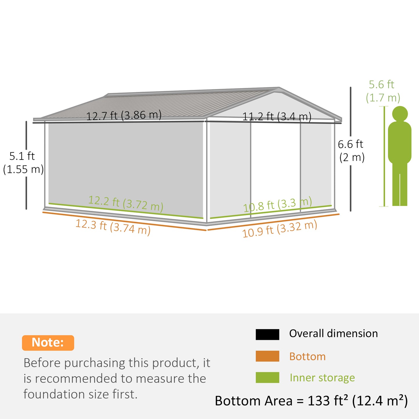 Outsunny 11' x 13'Garden Storage Shed w/ Foundation Kit Metal Tool Storage House w/ Double Doors Yellow