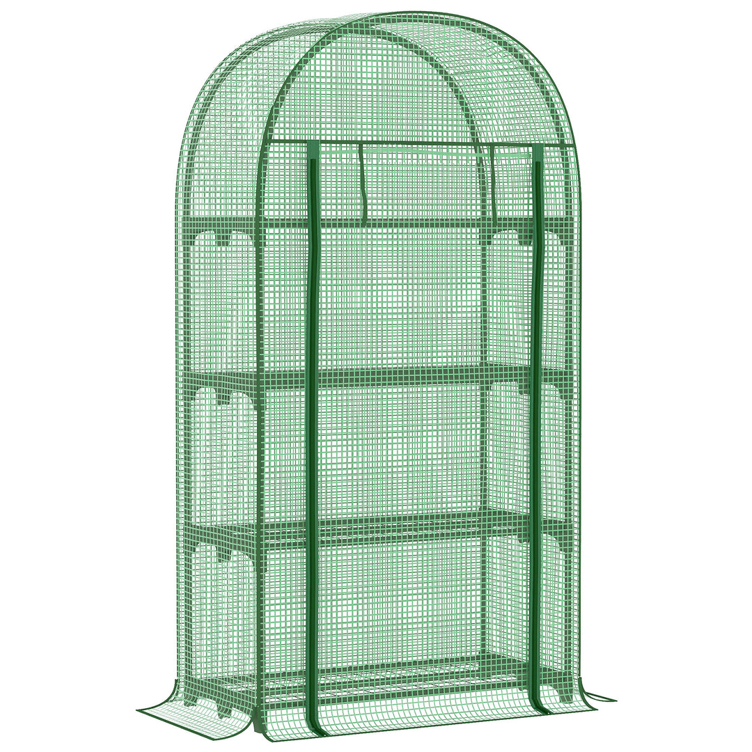 Outsunny Outdoor Mini Greenhouse, Portable Green House with Storage Shelves, Zippered Door, PE Cover, 31.5" x 19.3" x 63", Green