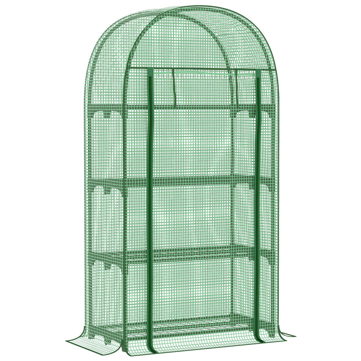 Outsunny Outdoor Mini Greenhouse, Portable Green House with Storage Shelves, Zippered Door, PE Cover, 31.5" x 19.3" x 63", Green