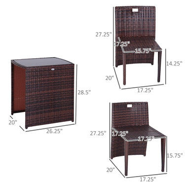 Outsunny 3 Pieces Wicker Patio Dining Set Outdoor Furniture Set with Removable Cushions, Glass Top Dining Table, PE Rattan Conversation Set for Garden Poolside, Cream White