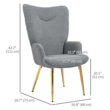 HOMCOM Modern Accent Armchair, Sherpa Boucle Lounge Chair with Metal Legs for Living Room, Bedroom, Grey