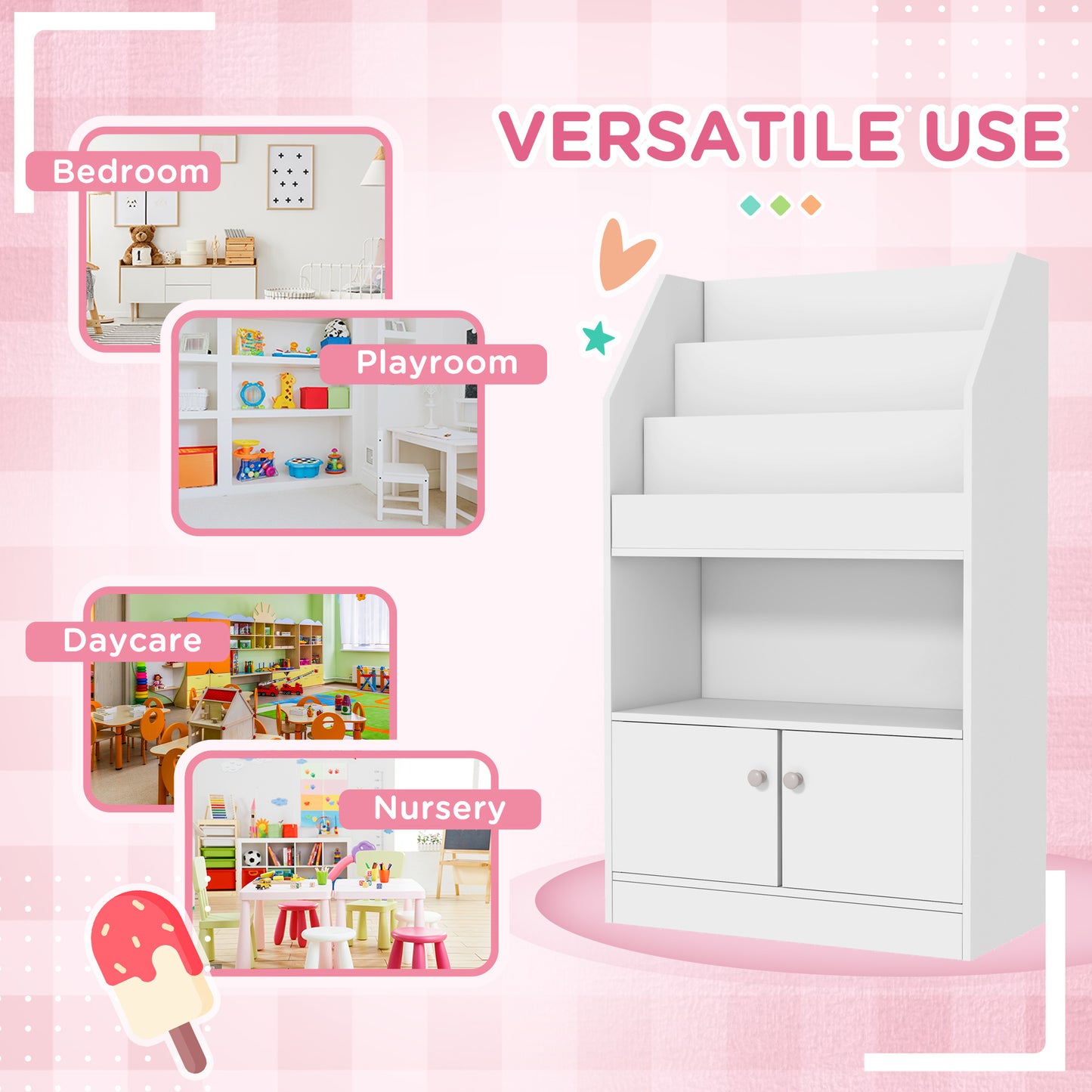 Qaba Toy Storage Organizer Shelf, Kids Bookshelf for Bedroom, Playroom, Nursery, White