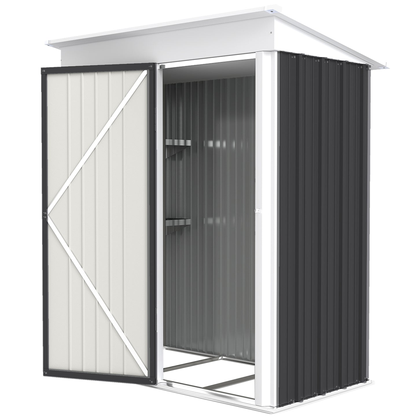 Outsunny Outdoor Storage Shed, Steel Lean-to Shed with Adjustable Shelf, Lock, Gloves, 5'x3'x6', Green