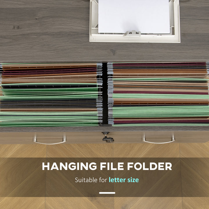 Vinsetto 2 Drawer File Cabinet with Lock, Office Filing Cabinet, Hanging Bar for Letter Size, Home Office, Grey