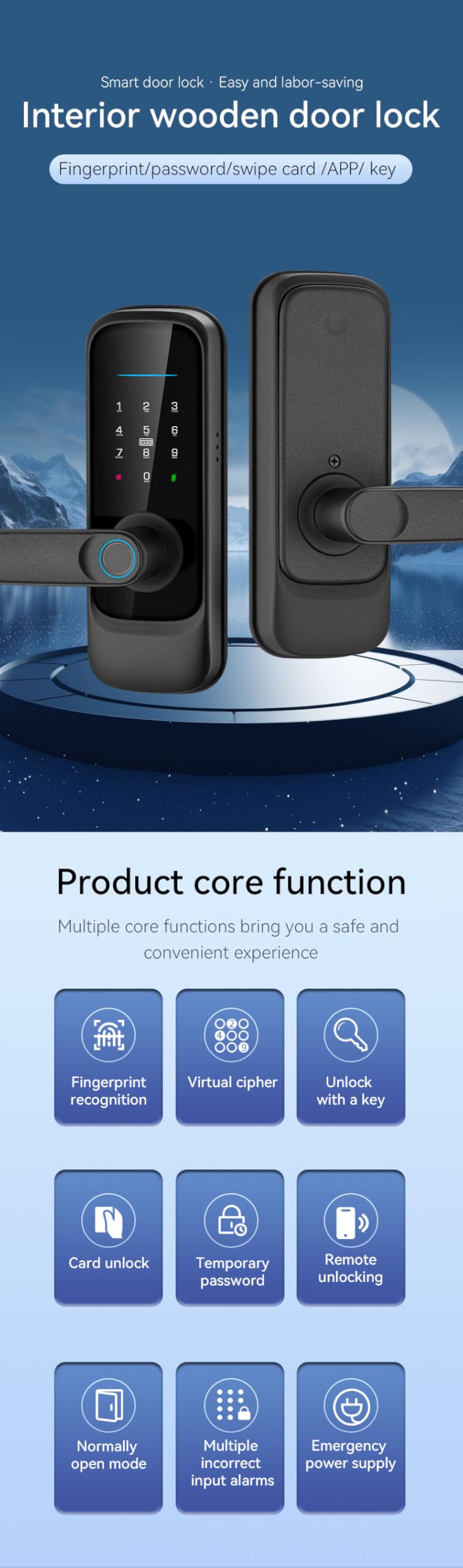 Smart Door Locks Keyless Smart Fingerprint Door Locks Touchscreen APP Remote Control Password Key Card Fingerprint Smart Fingerprint Door Handle Suitable for Entry Doors