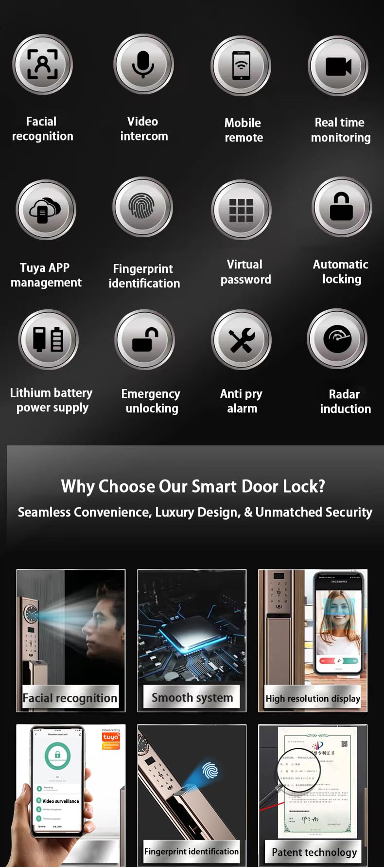 3D Face Recognition Smart Door Lock with Camera Biometric Fingerprint Security Fully Automatic Smart Lock