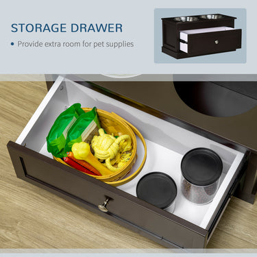 PawHut Elevated Dog Bowls with Storage Drawer for Large Dogs, Coffee
