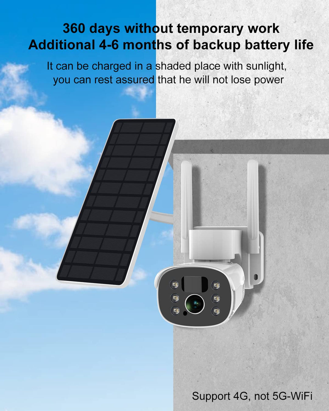2K Solar Security Camera Wireless Outdoor, 2.4G WiFi & 360˚PTZ Camera, Color Night Vision, Motion Detection, 2-Way Audio, Solar-Powered Battery, Alexa/Google Assistant, SD Card/Cloud Storage