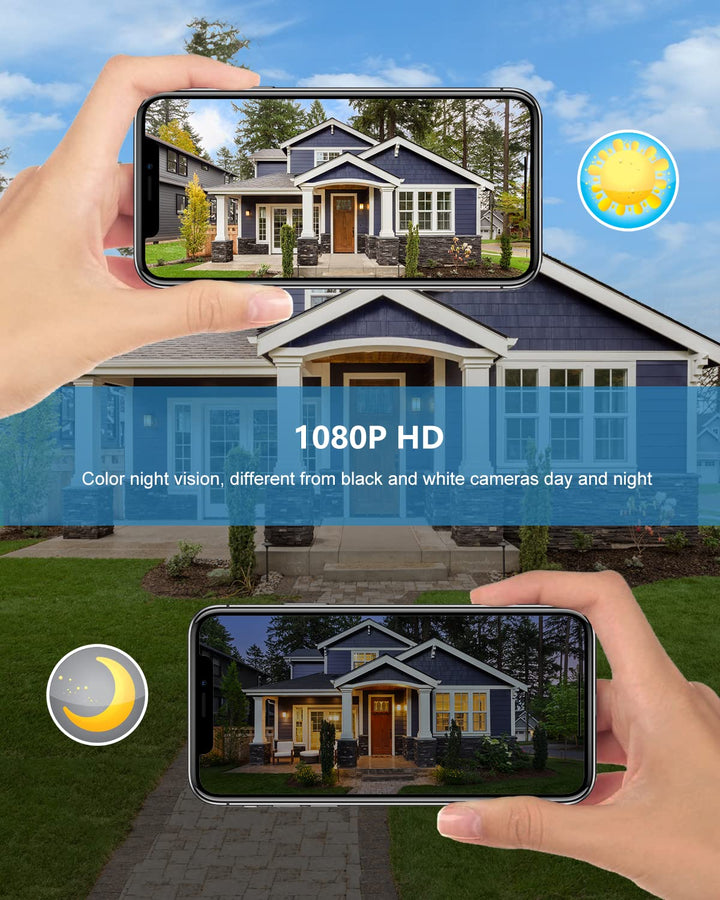 2K Solar Security Camera Wireless Outdoor, 2.4G WiFi & 360˚PTZ Camera, Color Night Vision, Motion Detection, 2-Way Audio, Solar-Powered Battery, Alexa/Google Assistant, SD Card/Cloud Storage