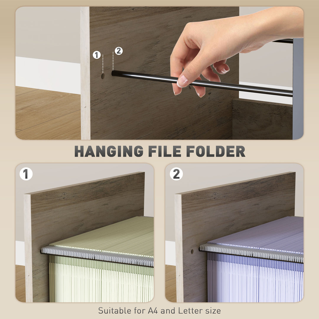 Vinsetto Vertical Filing Cabinet, Tall File Cabinet with 2 Drawers, Hanging Bars for Letter and A4 Size, Rustic Brown