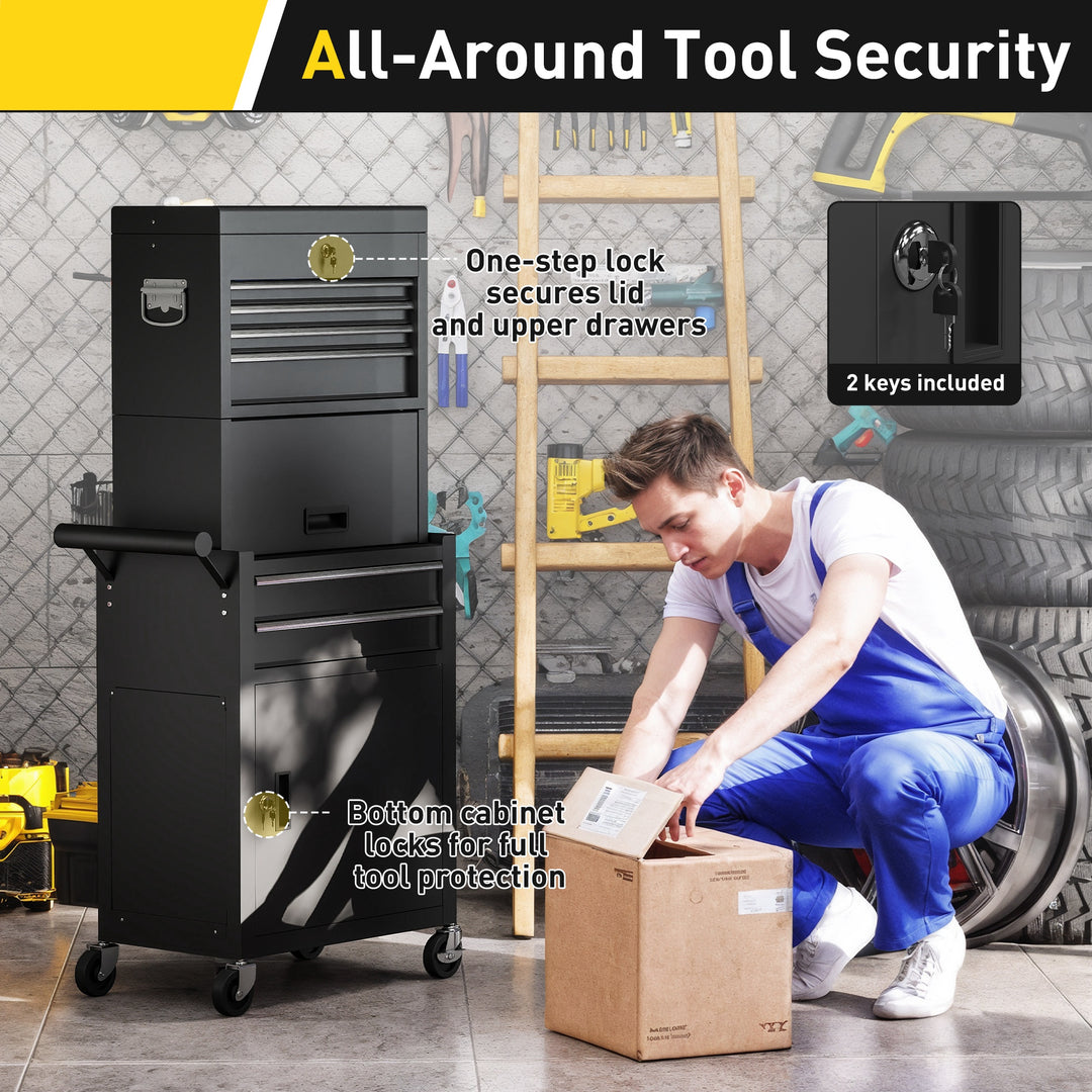 HOMCOM Large Tool Cabinet, 3-in-1 Rolling Tool Chest, Detachable Tool Storage Organizer with 6 Drawers and Pegboard, Red