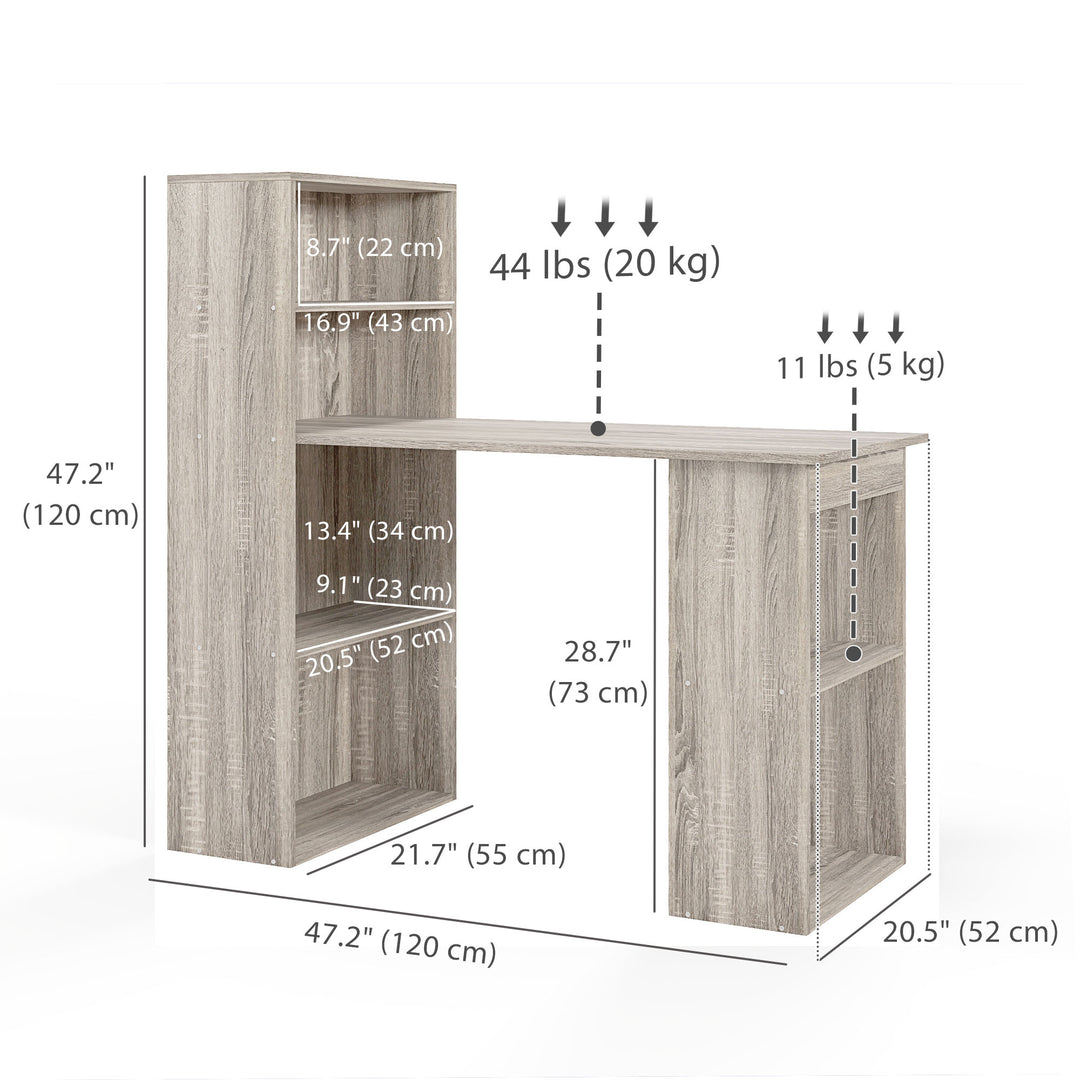 HOMCOM Modern Computer Desk with Storage Shelves, 47" Writing Table Workstation with Bookshelf for Home Office, Black